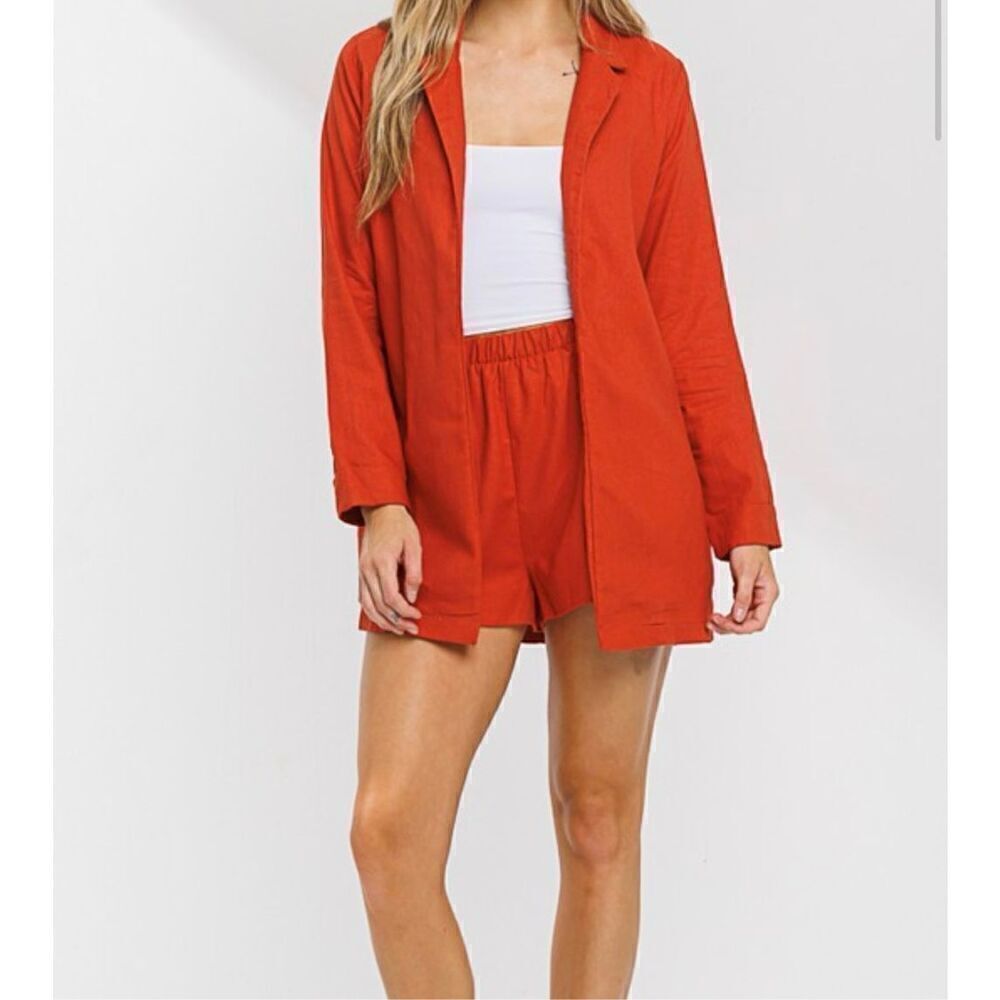 Rust Linen Blazer and Short Set - Picture 2 of 7